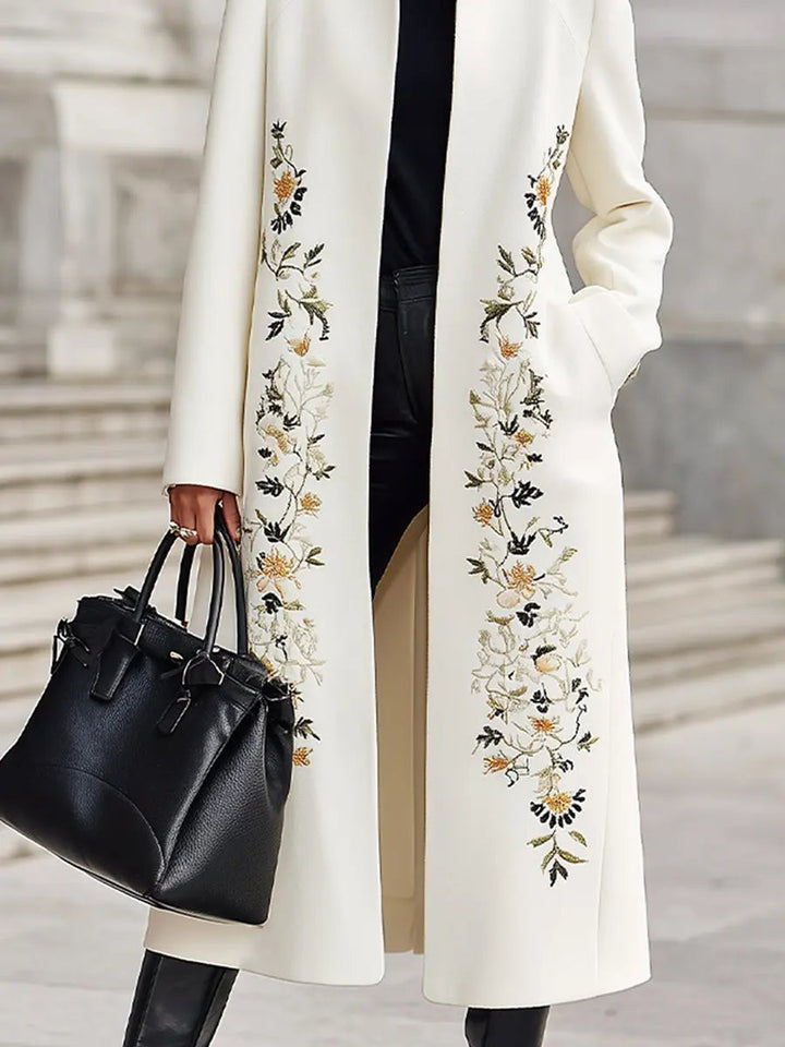 Ivory Embroidered Longline Silhouette - Longline Coat CASA LARO