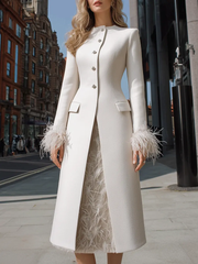 Ivory Feather-Cuff Embellished Longline Coat-Dress - Maxi Dress CASA LARO