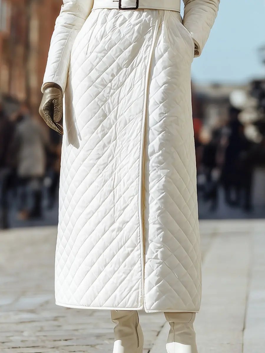 Ivory Quilted Coat With Faux Fur Collar And Belted Waist - Coat CASA LARO