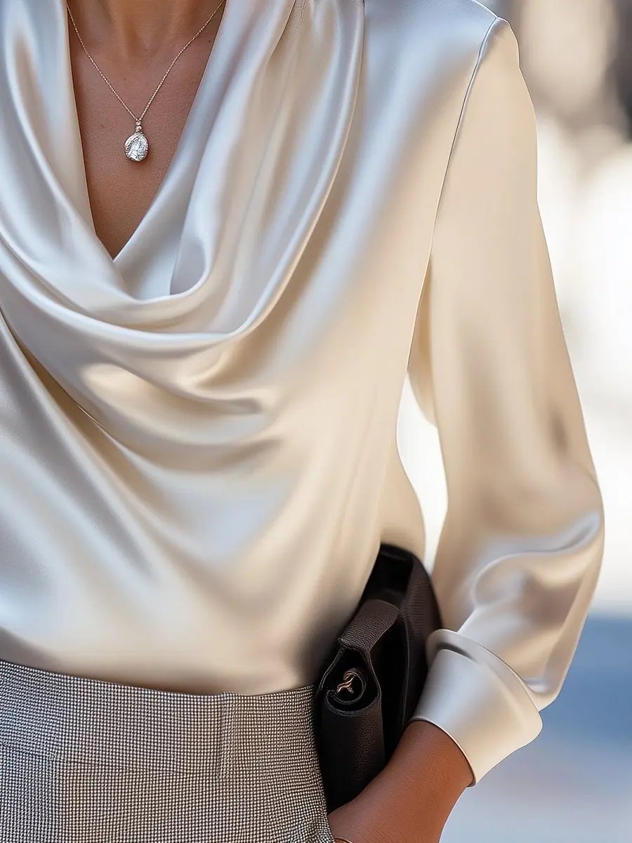 Ivory Satin Draped Cowl-Neck - Blouse CASA LARO