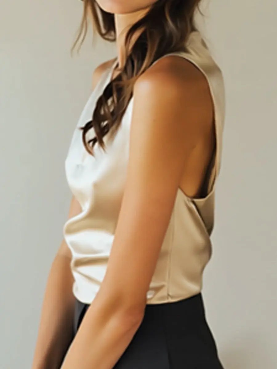 Ivory Satin Draped Details - Satin Top CASA LARO