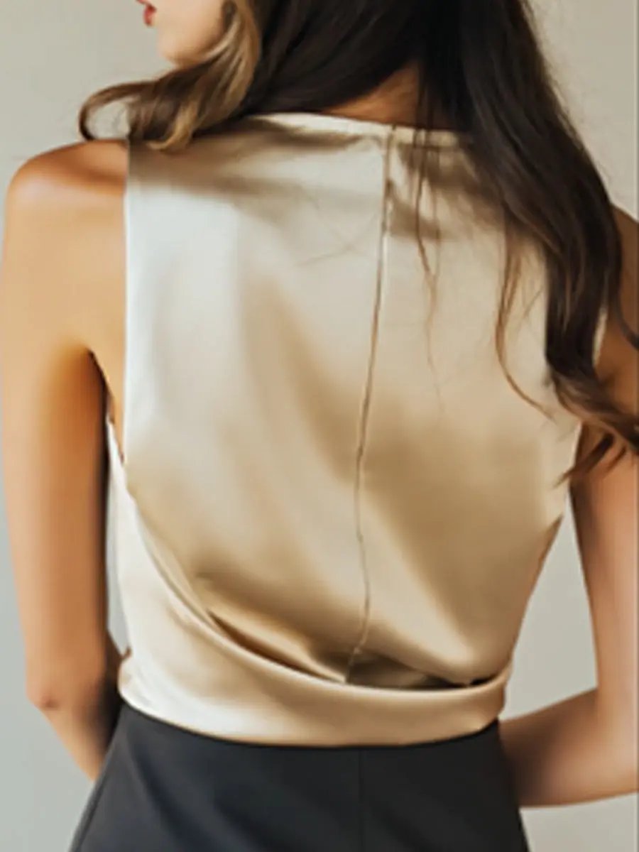 Ivory Satin Draped Details - Satin Top CASA LARO