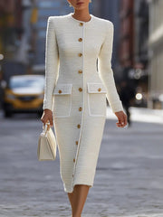 Ivory Tweed Button-Down With Patch Pockets - Midi Dress CASA LARO