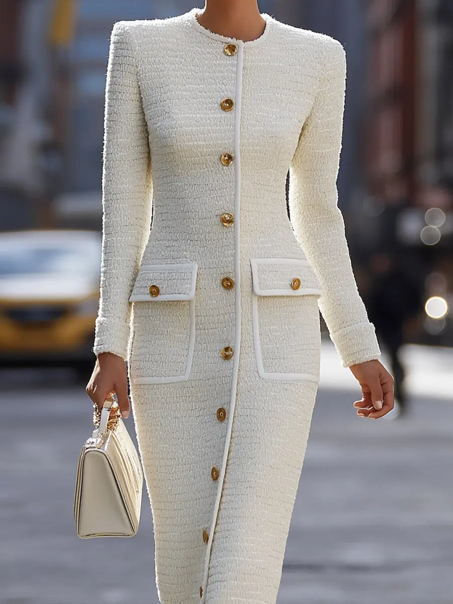 Ivory Tweed Button-Down With Patch Pockets - Midi Dress CASA LARO