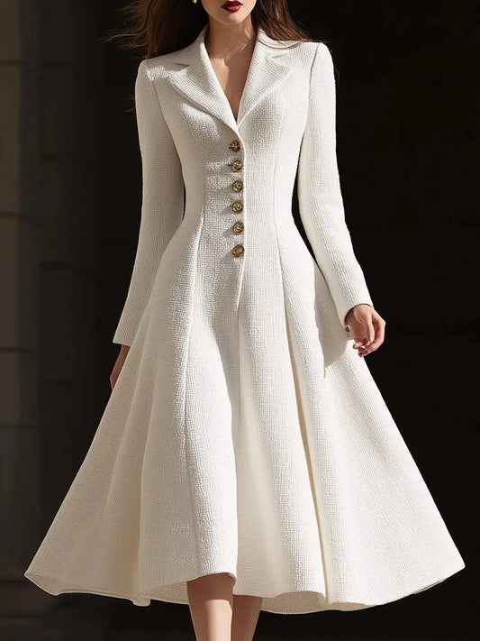 Ivory Tweed Tailored Lapel Sheath - Midi Dress CASA LARO