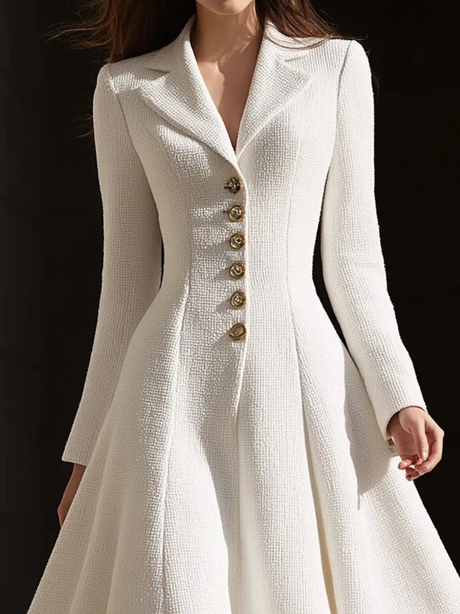 Ivory Tweed Tailored Lapel Sheath - Midi Dress CASA LARO