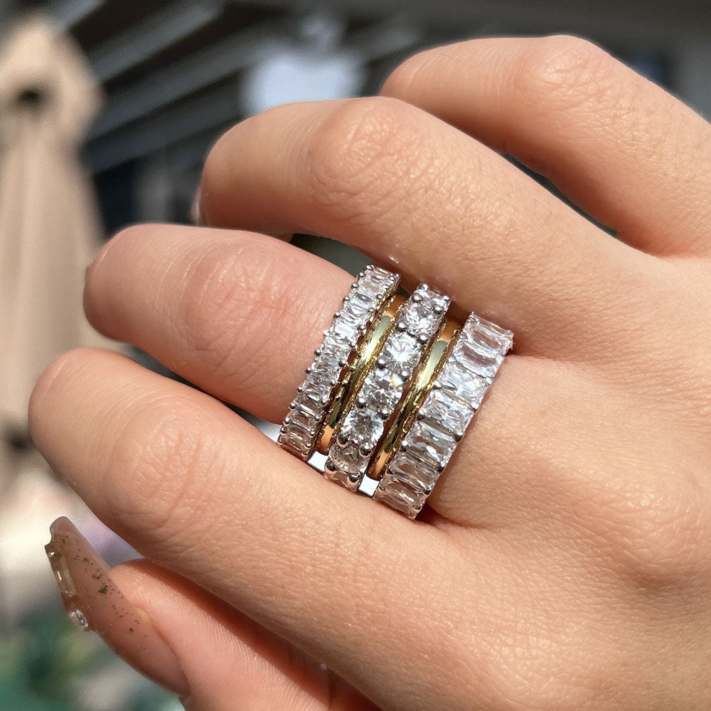 Stunning 5PCS Sterling Silver Wedding Band Set shineofdiamond