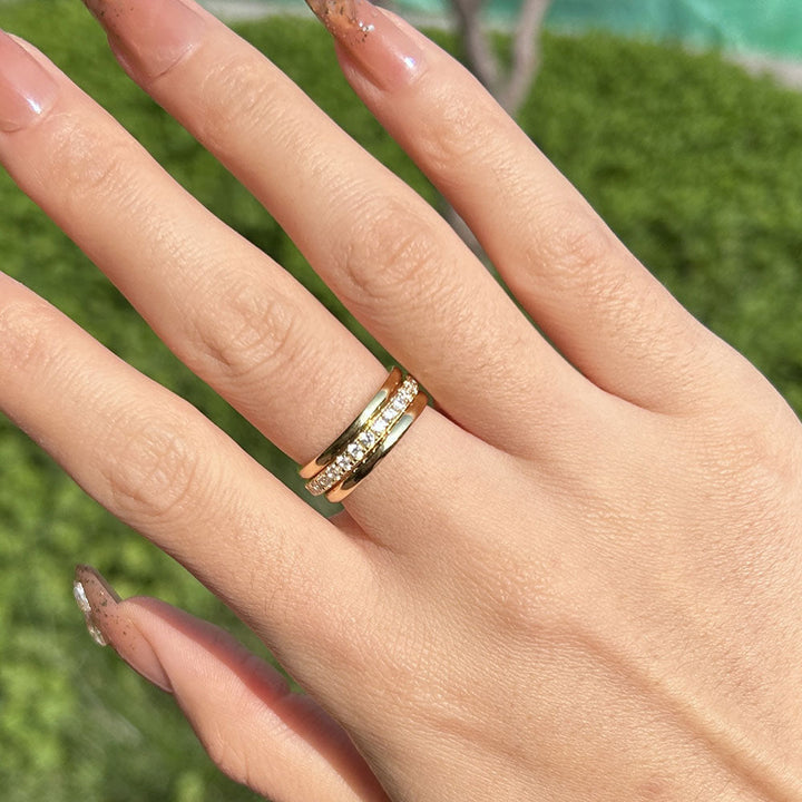 Exquisite 3PCS Yellow Gold Round Cut Sterling Silver Wedding Band shineofdiamond