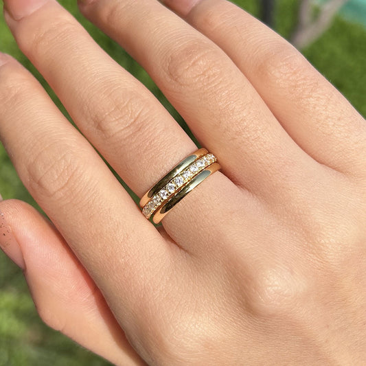 Exquisite 3PCS Yellow Gold Round Cut Sterling Silver Wedding Band shineofdiamond