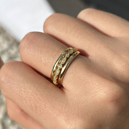 Simple 3PCS Yellow Gold Tone Wedding Band In Sterling Silver shineofdiamond