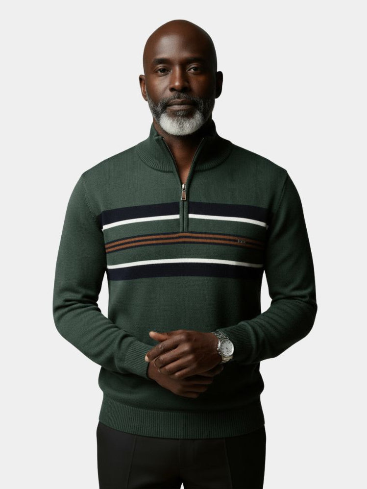Knit Striped Quarter-Zip Jumper Sweater - Casa  Laro CASA LARO