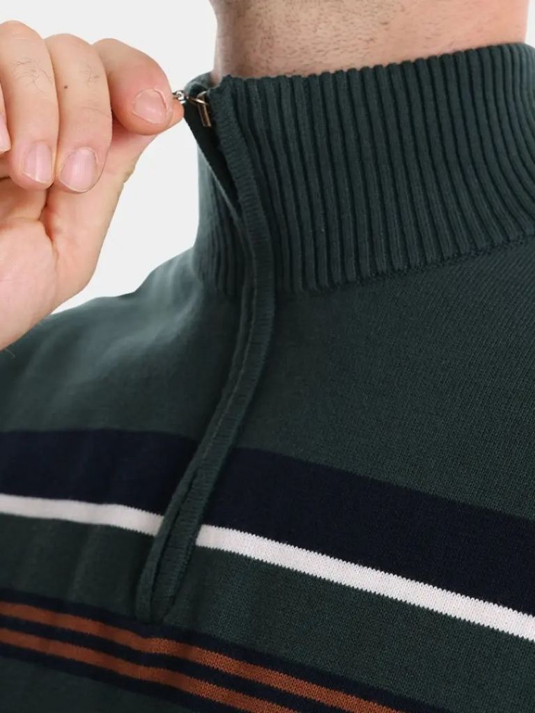 Knit Striped Quarter-Zip Jumper Sweater - Casa  Laro CASA LARO