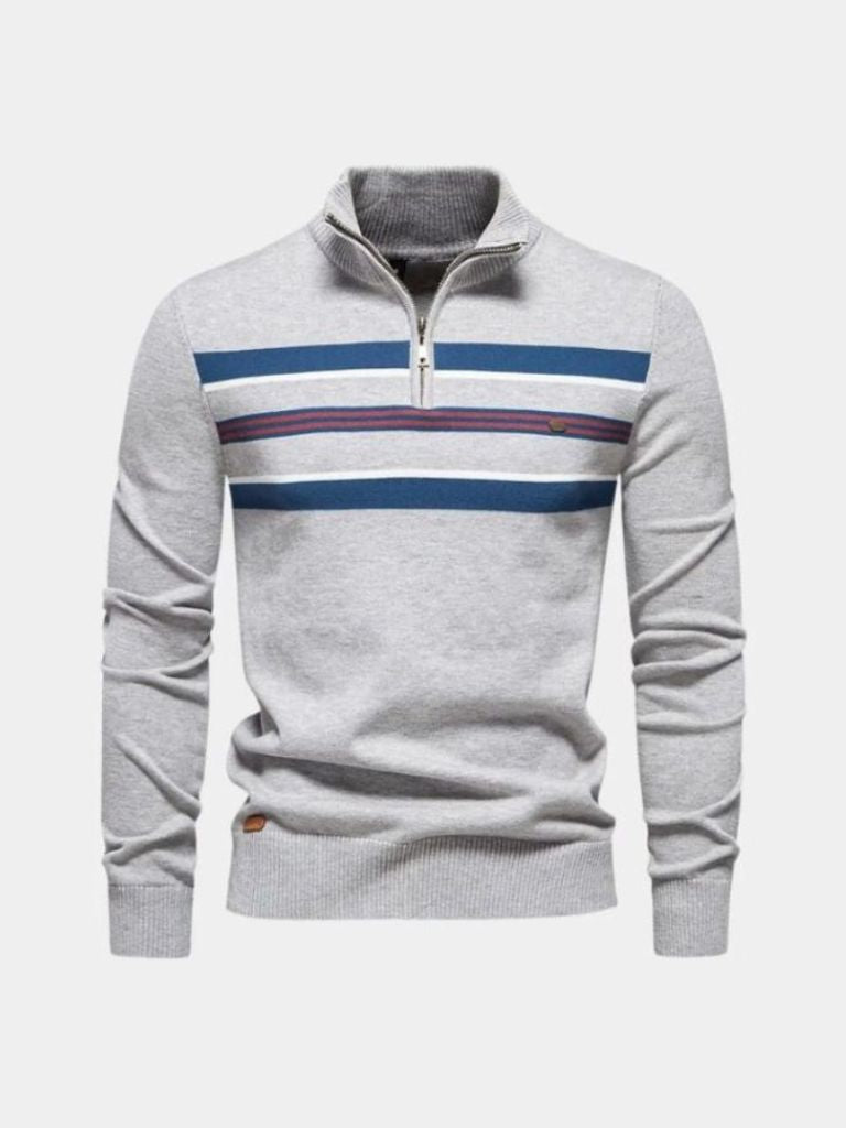 Knit Striped Quarter-Zip Jumper Sweater - Casa  Laro CASA LARO
