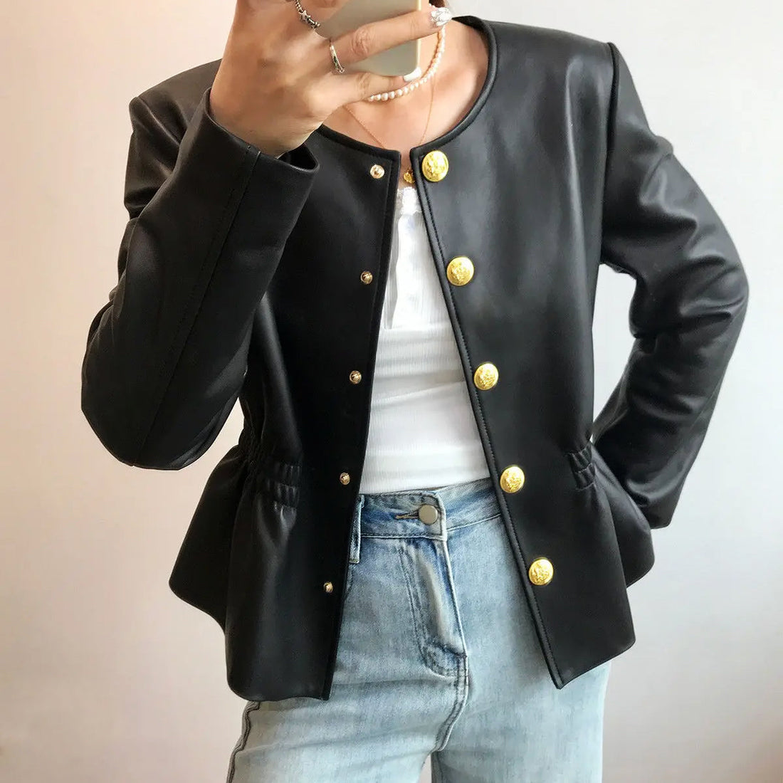 Aurelia Genuine Leather Biker - Jacket