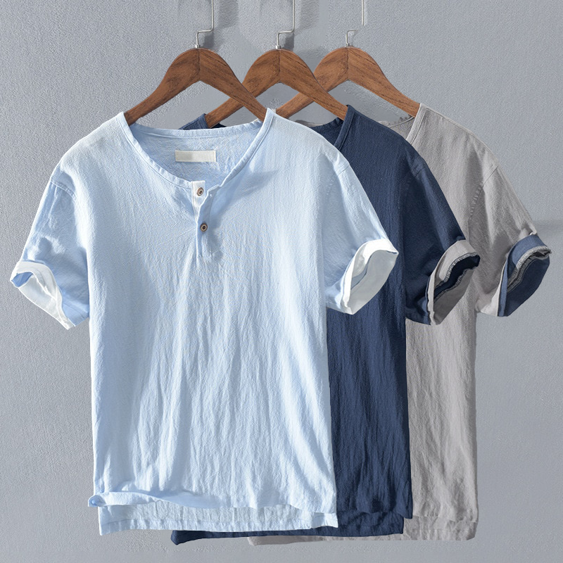 Lightweight Cotton Short Sleeve Henley - T-Shirt CASA LARO MEN