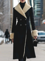 Luxurious Black Coat With Cream Faux Fur Trim - Winter Coat CASA LARO