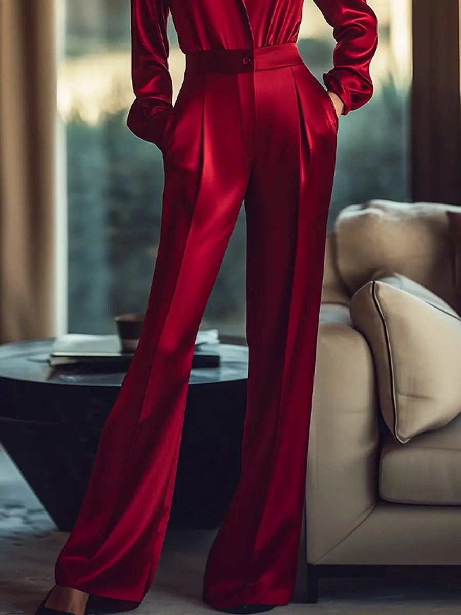 Luxurious Red Satin Buttoned-Waist - Jumpsuit CASA LARO