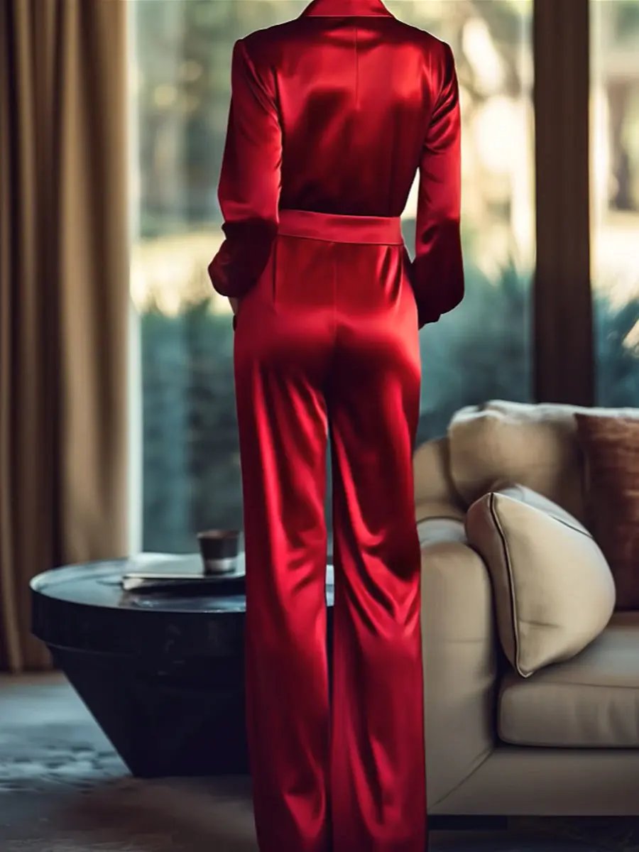 Luxurious Red Satin Buttoned-Waist - Jumpsuit CASA LARO