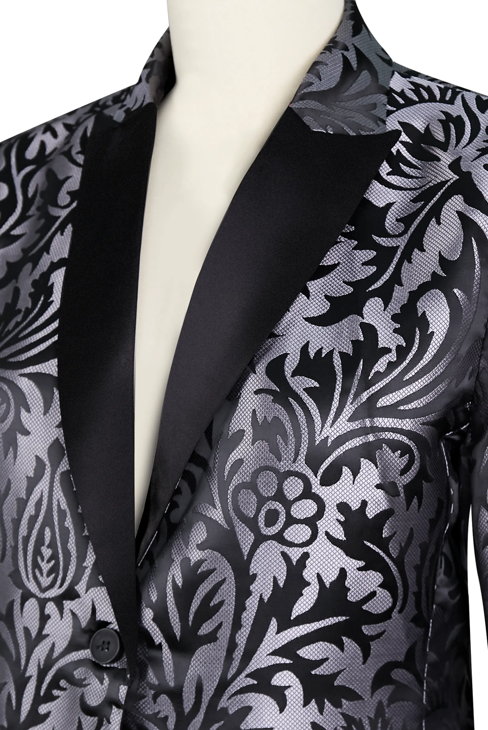 Luxury Black & Silver Floral Jacquard Tailored Blazer - Blazer CASA LARO