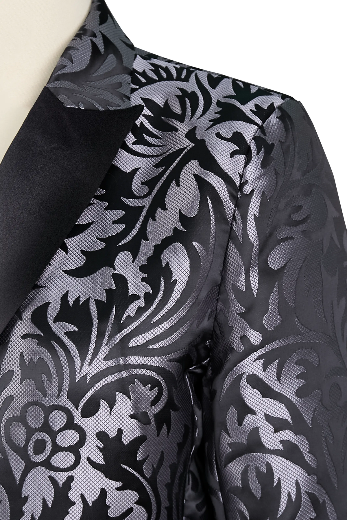 Luxury Black & Silver Floral Jacquard Tailored Blazer - Blazer Caay Shop