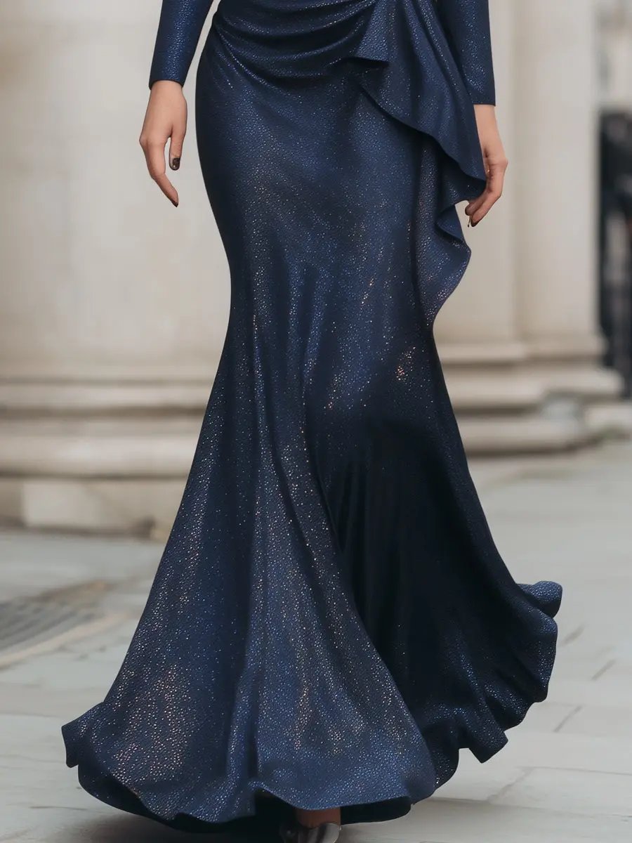Midnight Shimmer Draped Mermaid Evening - Maxi Dress CASA LARO