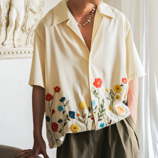 Navy Floral Print Button-Down - Shirt CASA LARO MEN