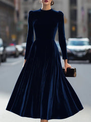 Navy Velvet Long-Sleeve Luxe - Midi Dress CASA LARO