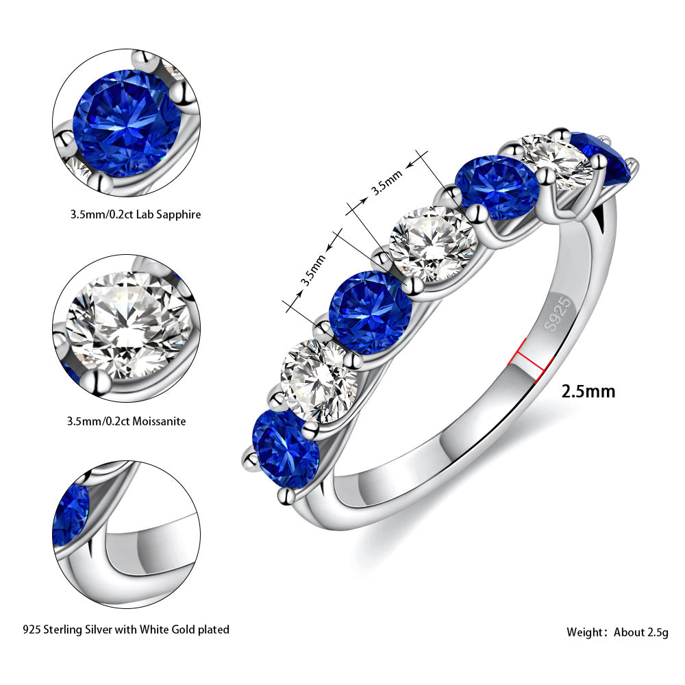 Two Tone Half Eternity Moissanite Silver Band Carly Jewelry