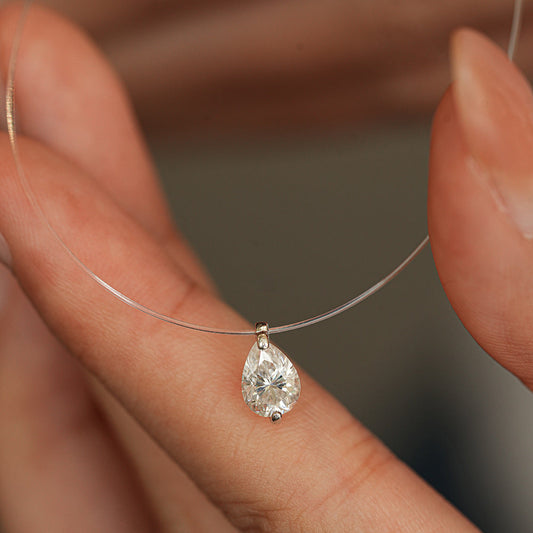 Mermaid Tears Design Pear Cut Moissanite Necklace Shine of Diamond