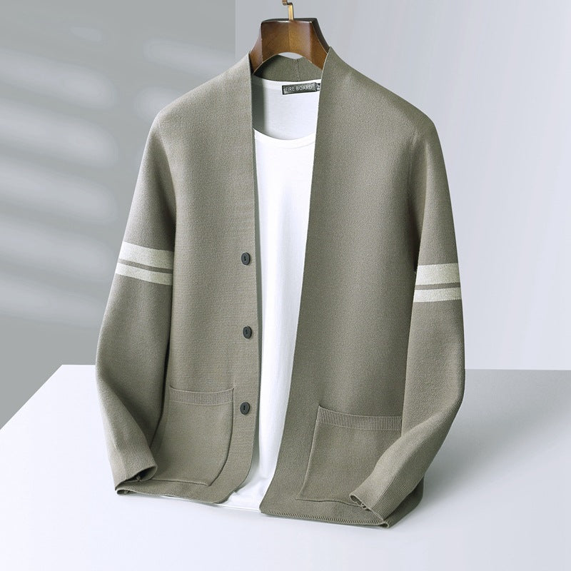 Striped Knit Open Front - Cardigan