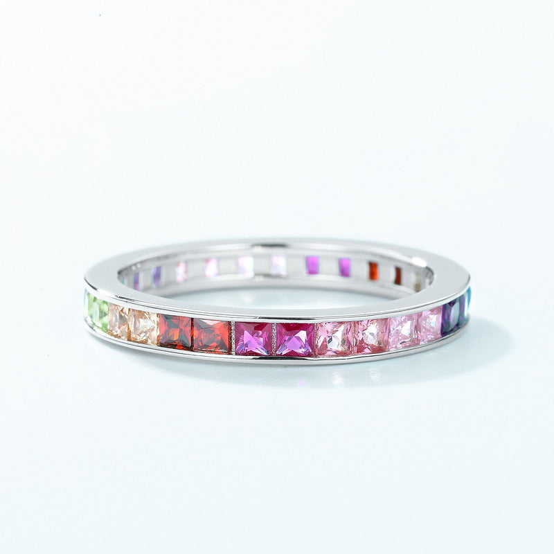 Colorful Rainbow Princess Cut Ring Band Shine of Diamond