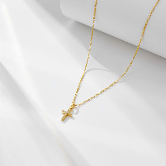 Paved Cross Design Sterling Silver Necklace Shine of Diamond