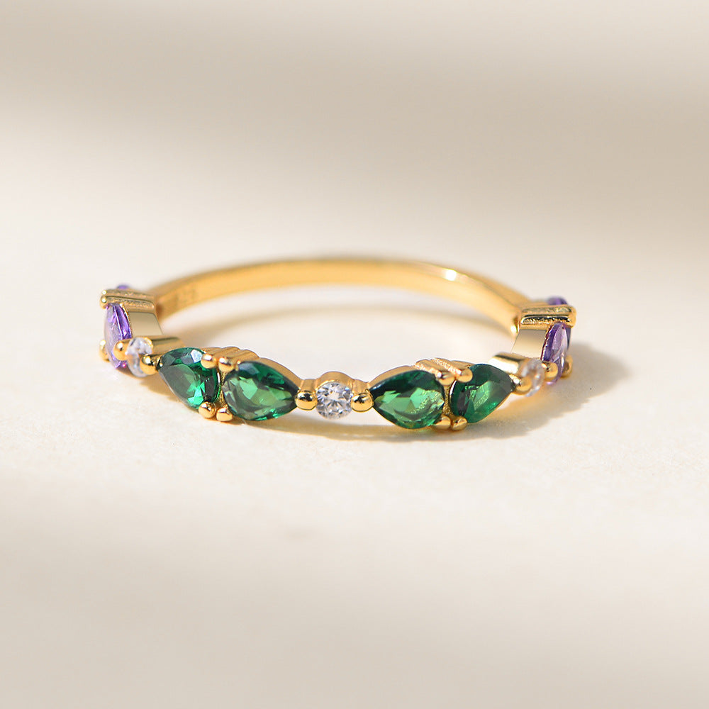 Vintage Colorful Water Drop Sterling Silver Band Shine of Diamond