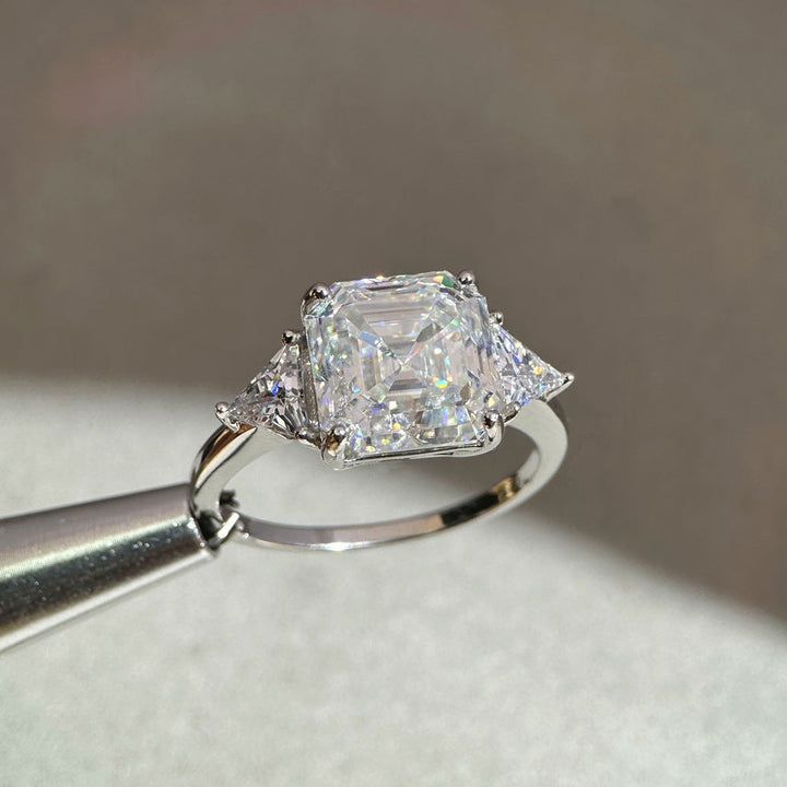 5Ct Asscher Cut Moissanite Engagement Ring in Sterling Silver Shine of Diamond