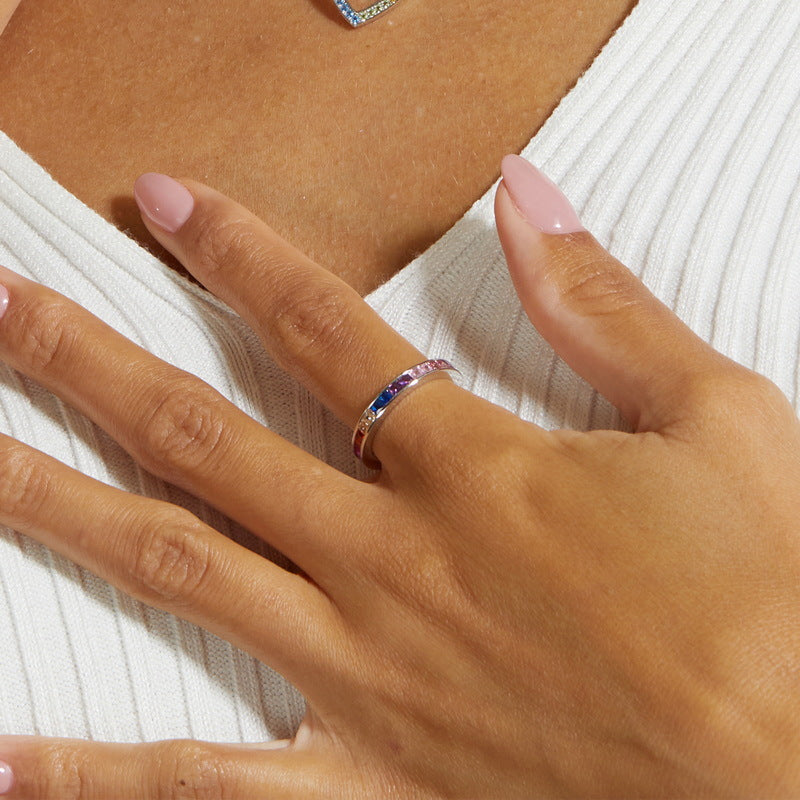 Colorful Rainbow Princess Cut Ring Band Shine of Diamond