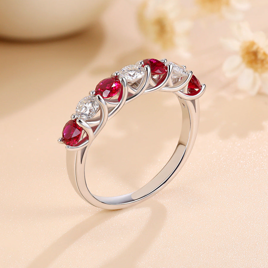 Two Tone Half Eternity Moissanite Silver Band Carly Jewelry