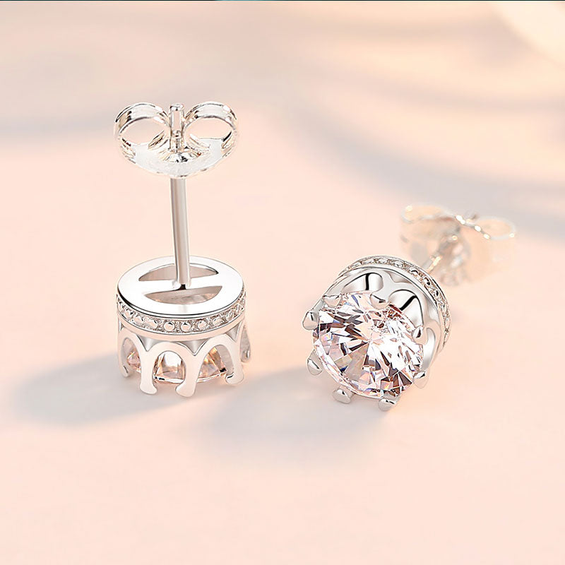 Simple Crown Design Sterling Silver Stud Earrings shineofdiamond