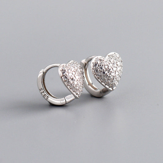 Paved Heart Sterling Silver Hoop Earrings Shineofdiamond