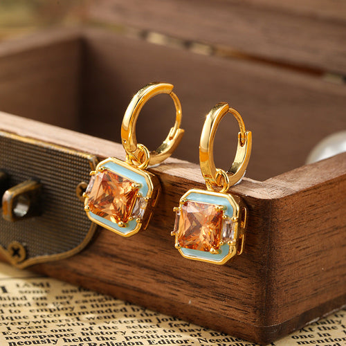 Retro Drip Glaze Geometric Square Earrings Carly Jewelry
