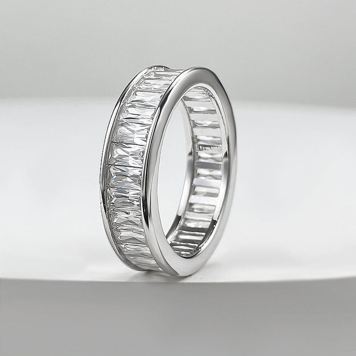 Gorgeous Princess Cut Paved Sterling Silver Band Shine of Diamond