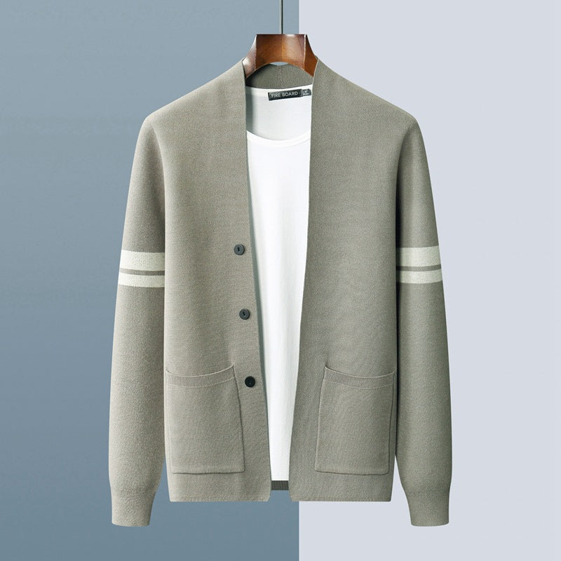 Striped Knit Open Front - Cardigan