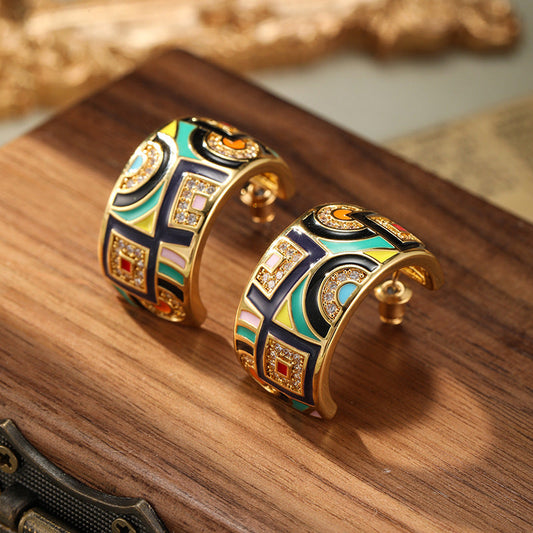 Vintage Colored Enamel C-Shaped Earrings Carly Jewelry