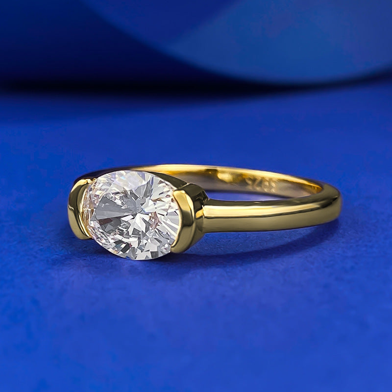 Exquisite Oval Cut Golden Tone Engagement Ring in Sterling Silver shine of diamond