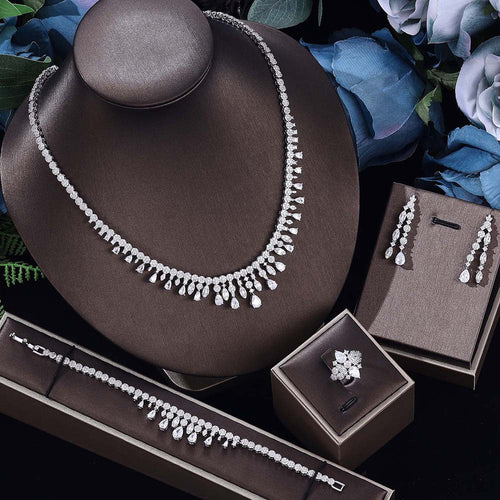 4 Pcs Luxury Sparkling Full Diamond Jewelry Set Shine of Diamond