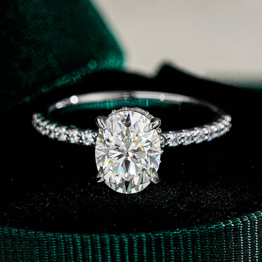 Classic Oval Moissanite Solitaire Engagement Ring in 925 Sterling Silver Shine of Diamond