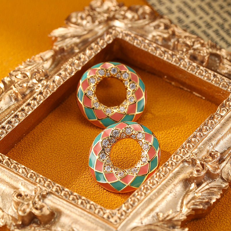 Simple Geometric Round Enamel Silver Earrings Carly Jewelry