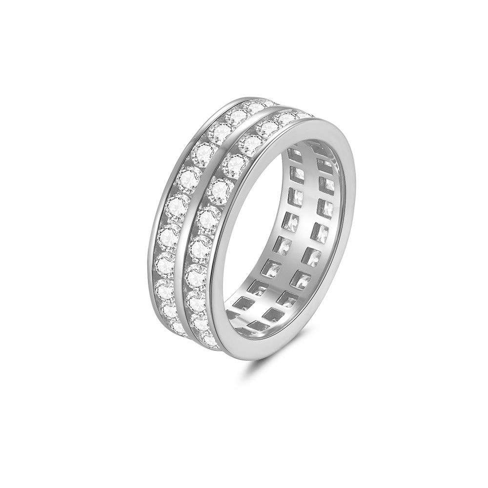 Moissanite Unisex Double Row Channel Set Wedding Band in Sterling Silver Shine of Diamond