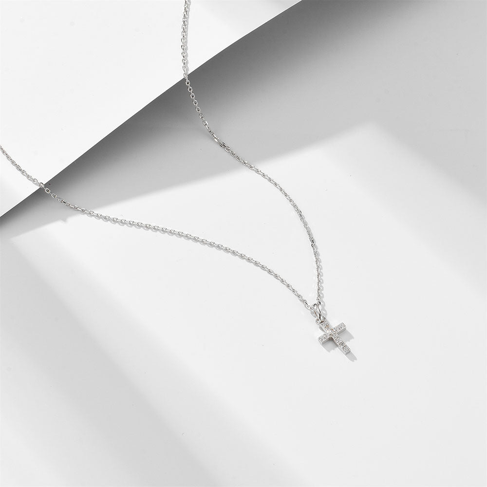 Paved Cross Design Sterling Silver Necklace Shine of Diamond