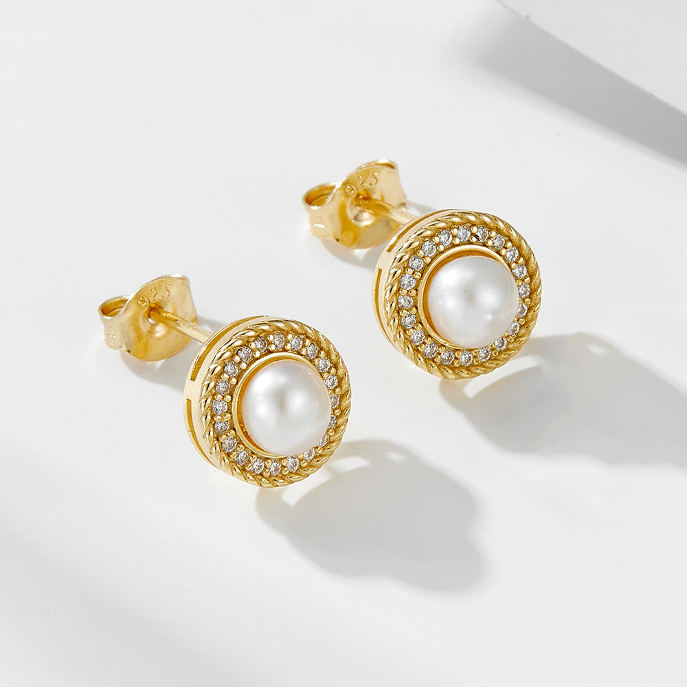 Retro Halo Natural Pearls Stud Earrings Carly Jewelry