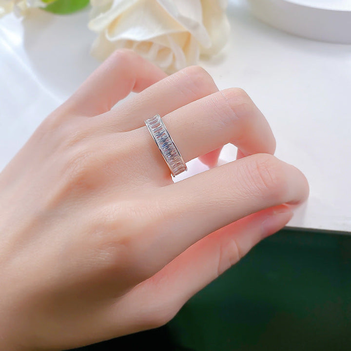 Gorgeous Princess Cut Paved Sterling Silver Band Shine of Diamond